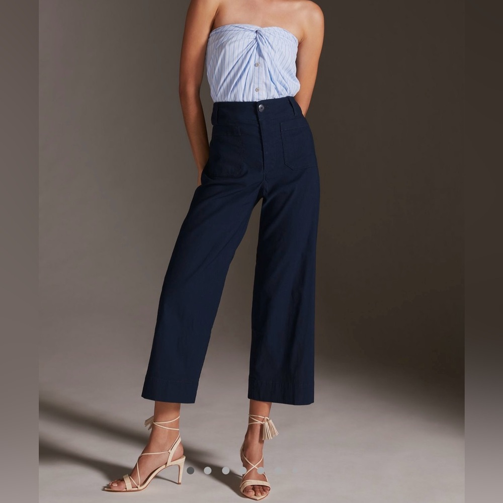 Anthropologie The Colette Cropped Wide-Leg Pants by Maeve - Size 26 Navy